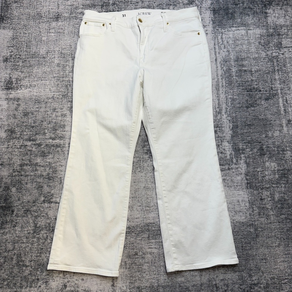 J Crew 03 Kick Out Jeans Womens 31 White Stretch Crop‎ Mid Rise Party Preppy